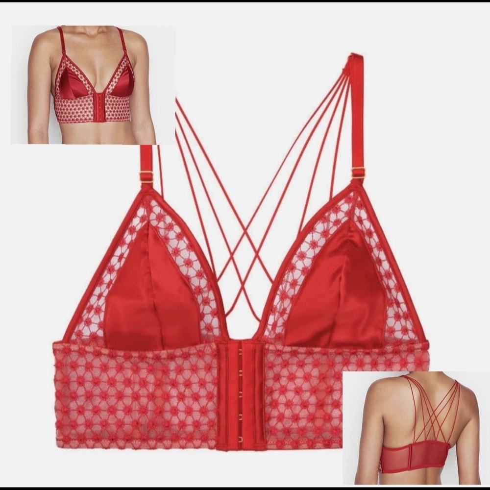 Red Lace Criss Cross Back  Bralette By Victoria's Secret L  NWOT